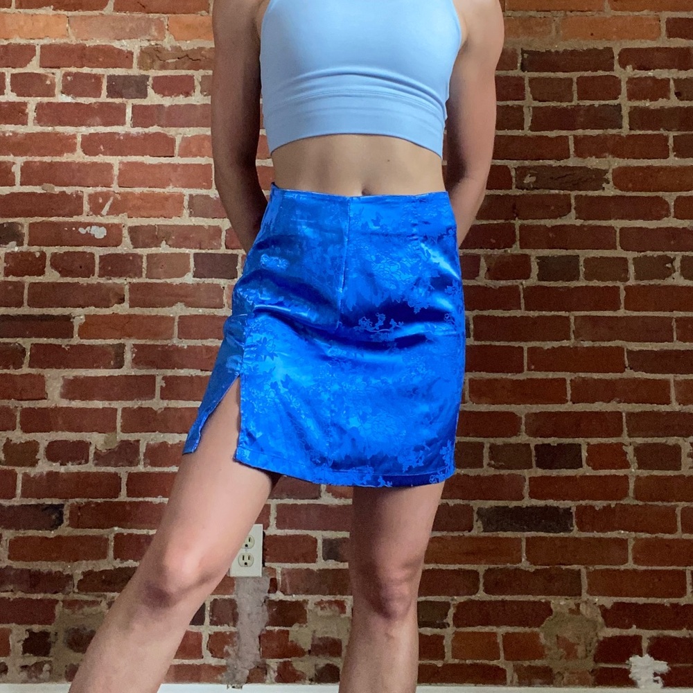 Blue Floral Silky Skirt